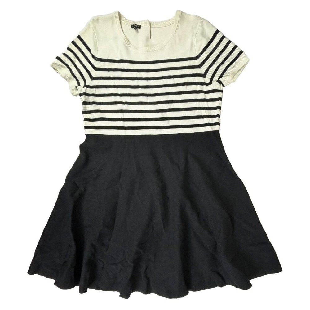 TALBOTS Striped A-Line Mini Dress Career Textured Keyhole Slimming Large NWOT - Picture 9 of 10